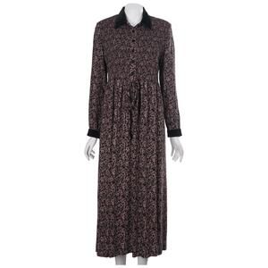 Karin Stevens Vintage Dress 10 Paisley Smocked Velvet Long Sleeve A-Line Midi